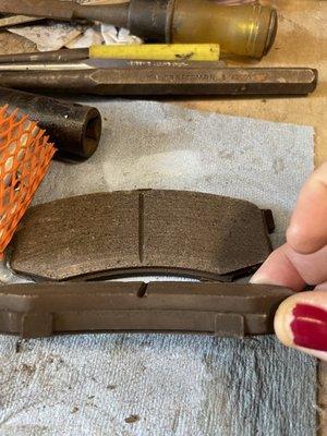 A brake pad that I was told needed replacing.