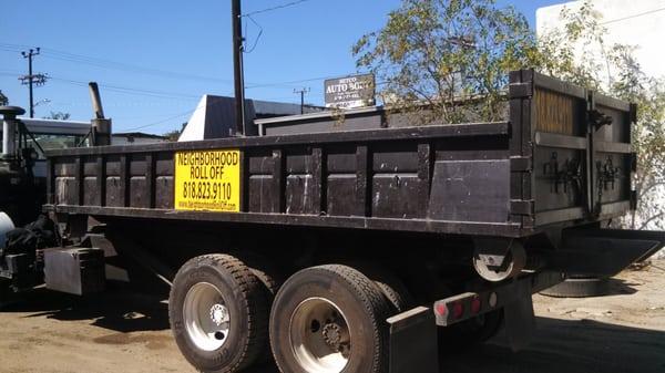 10 yard dumpster - 17 ft. long by 8 ft. wide by 2 ft. high.