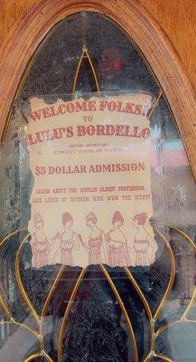 Sign on door to LuLu's Bordello