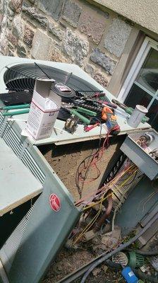 repaired ac unit by replacing fan motor and capacitor.