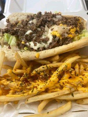 Philly Cheesesteak Sandwich & Cheese Fries