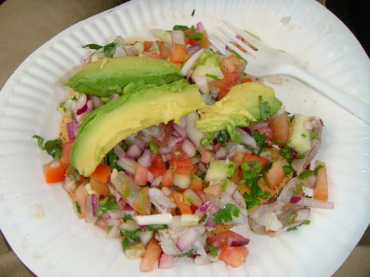 Shrimp ceviche tostada.