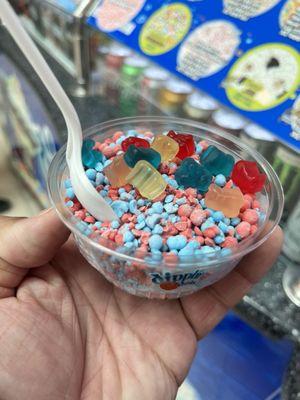 Cherry & Blue Raspberry Ice with gummies