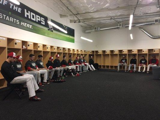 Pacific University Baseball performing a mental training exercise before practice.