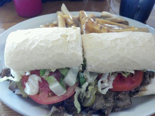 Roast beef po-boy and gravy fries