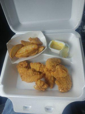 Pilot hot deli case 5 chicken tenders, honey mustard dip and tater wedges