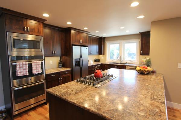 A modern kitchen done in alder cabinets.