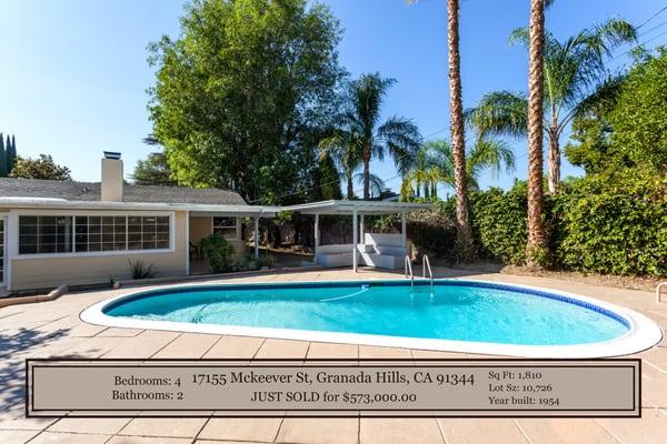 JUST SOLD ~ 17155 Mckeever St, Granada Hills, CA  91344 ~ $573,000.00