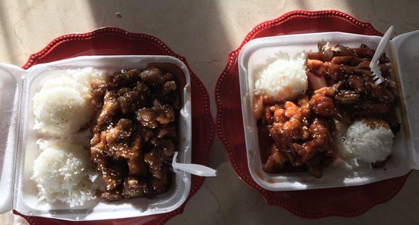 Sesame chicken and combo teriyaki with sweet n sour chicken