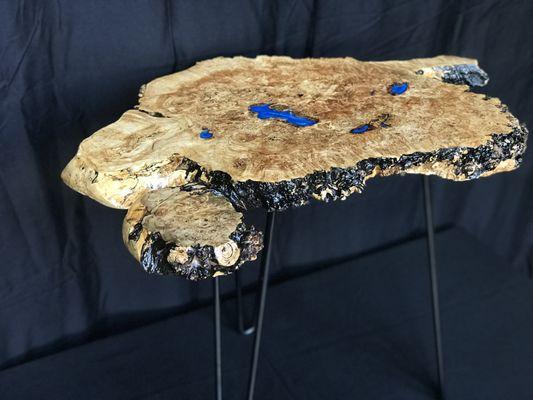 Highly figured maple burl with blue epoxy, Coffee Table