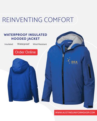 Wrap your child in warmth and comfort with our Idea Public Schools
waterproof jacket. Nurturing in design and materials.