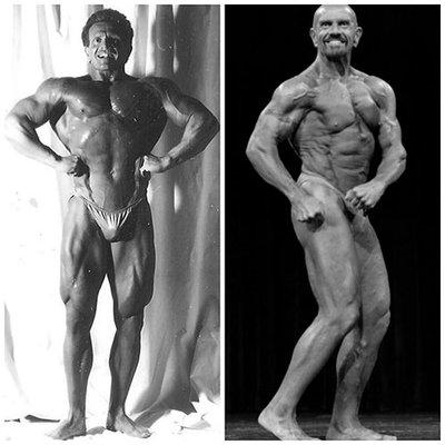 Then and now. Champion body builder.