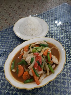 Pork with basil sauce...very salty..with soul of basil leaves...literally I only found two leaves