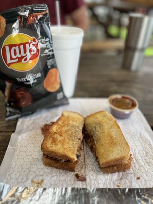 Chopped pork on regular toasted bread. So good!!