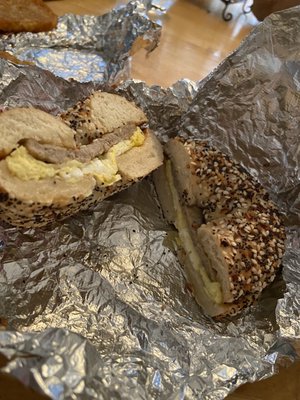 Notice the everything spices on BOTH sides of the bagel?