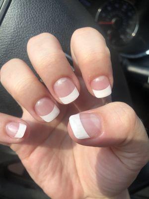 I paid $40 for white tip acrylics. They could've done a lot better....