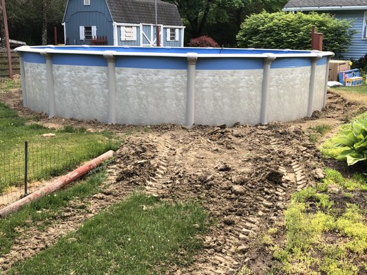 Lawn by pool was destroyed.