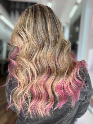 Extensions install with Pink Hair