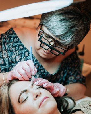 Deborah in action! Microblading eyebrows.