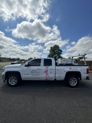 Lettering, graphic, and tint installed on this work truck!