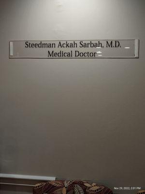 Dr Sarbah's office sign.