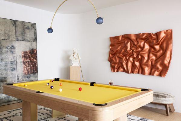 Game room and pool table design at the Southeastern Showhouse, Charlotte artist