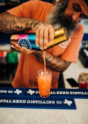 Bob making a CBD Punch cocktail in the Tasting Room