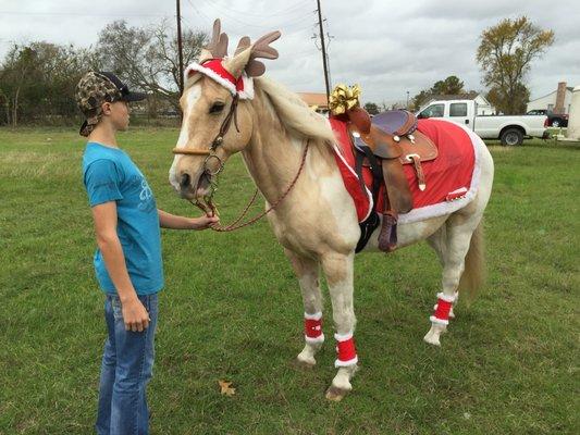 Getting ready to ride in the annual Christmas parade.