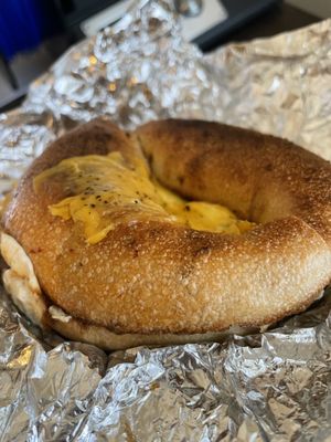 Jalapeño bagel with egg and cheese