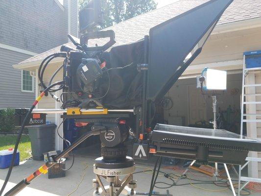 On Location using Autocue teleprompter with Canon 300 on a JL Fisher dolly