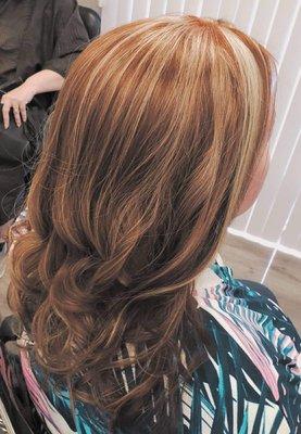 Copper red and blonde highlights