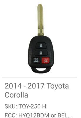 Toyota Corolla remote head key