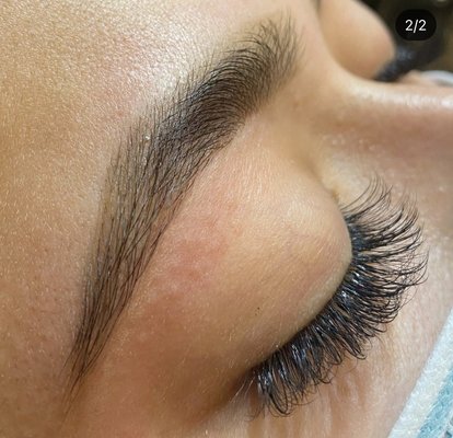 Eyebrow tinting and eyelash extensions