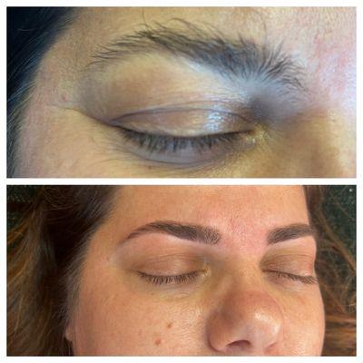 Before and after brow wax and tint