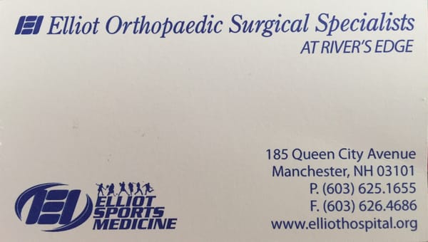 Thank you Yelp, for correcting the business name in the listing, from Elliot Orthopedics. :)