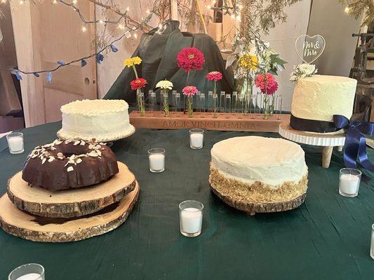 Chocolate amaretto, red velvet, carrot cake, and lemon