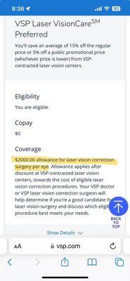 My EOB that shows my coverage for LASIK