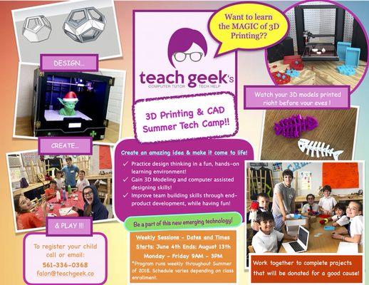 Join TeachGeek's 3D Printing & CAD Summer Camp 2018 today!