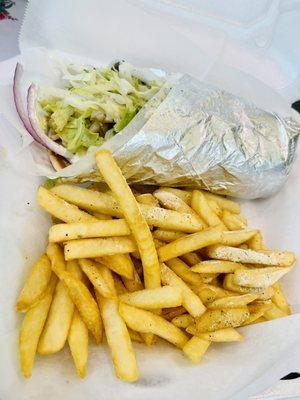 Chicken gyro and fries