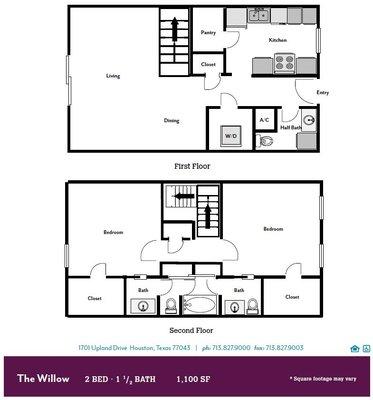 Willow Floor Plan 2Bed 1 1/2 Bath