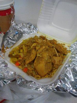 Curry chicken rice and cabbage with mix veggies