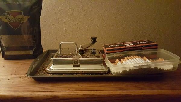 Here's my T2 and the tube cigarettes/tobacco that I'm using at the moment. Just remember to get Gripeez at Walmart.