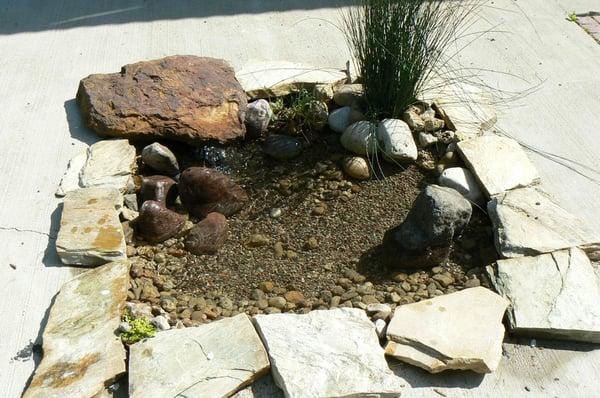 pond in the courtyard outside of salon windows