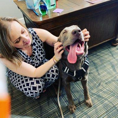 Pampering pups during training.