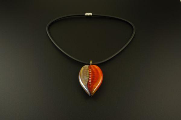 New England Fall Series: Art Glass Focal, rubber necklace with a magnetic clasp.