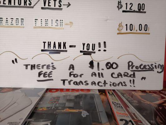 Note $1 transaction fee for card - bring cash!