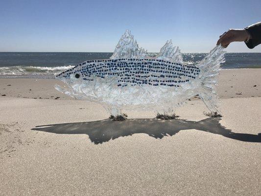 Completely one of a kind large fused glass fish art piece made by artist Mary Tantillo. We love making original home decor!