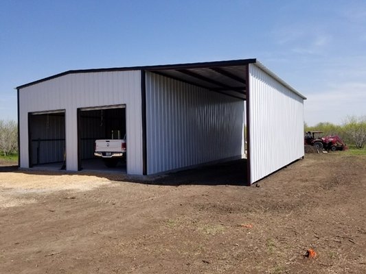 30'x40'x15' garage with 15'x20'x15' awning on right side and a 30' awning on back side