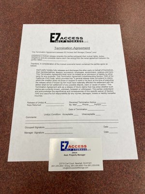 Ez access self storage release agreement that would have prevented myself from my reimbursement