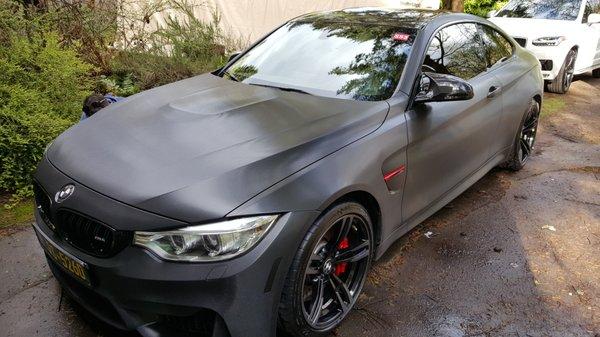 A wrapped BMW M4.  Neat car.